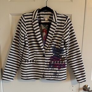 Striped Blue and White Christopher & Banks Blazer Size Small floral detail